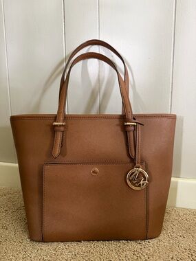 Michael Kors Cognac Leather Large Handbag with Gold Charm